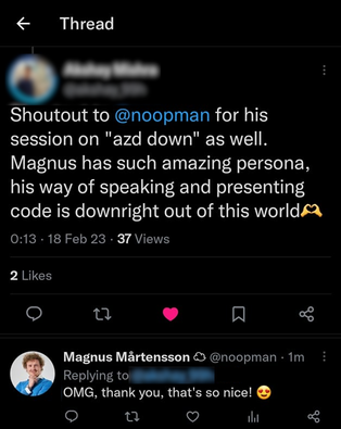 Nice words about Magnus as a speaker. '... has such an amazing persona, his way of speaking and presenting ... is downright out of this world!'